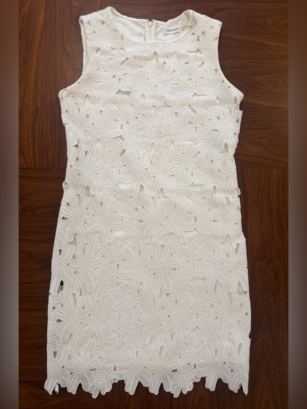 Calvin Klein Cream Floral Eyelet Shift Dress Size 8